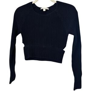 Jonathan Simkhai Black Ribbed Cropped Sweater Long Sleeve Cutout Back Knit Top